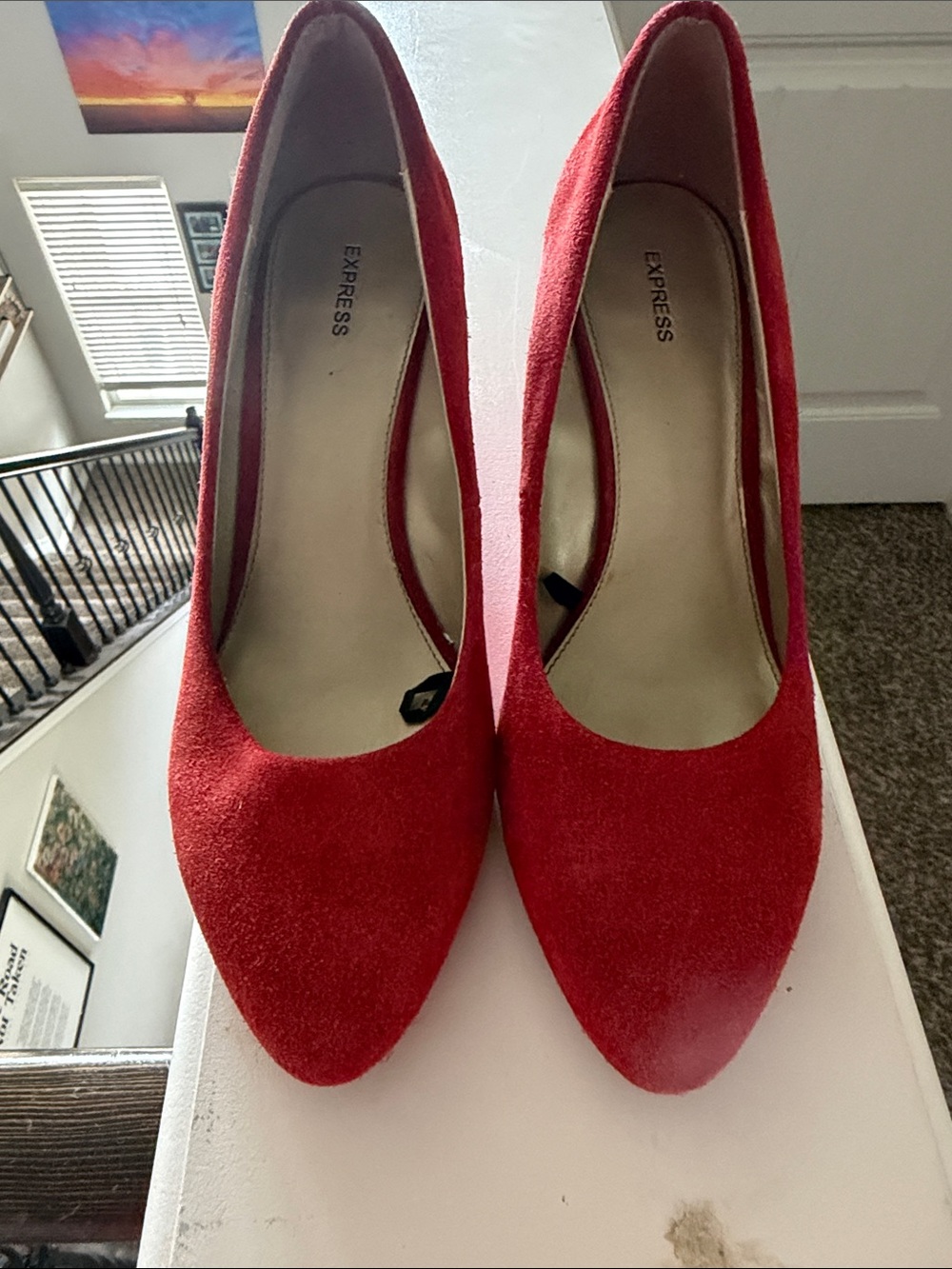 Express Red Suede Pointed-Toe High Heels
